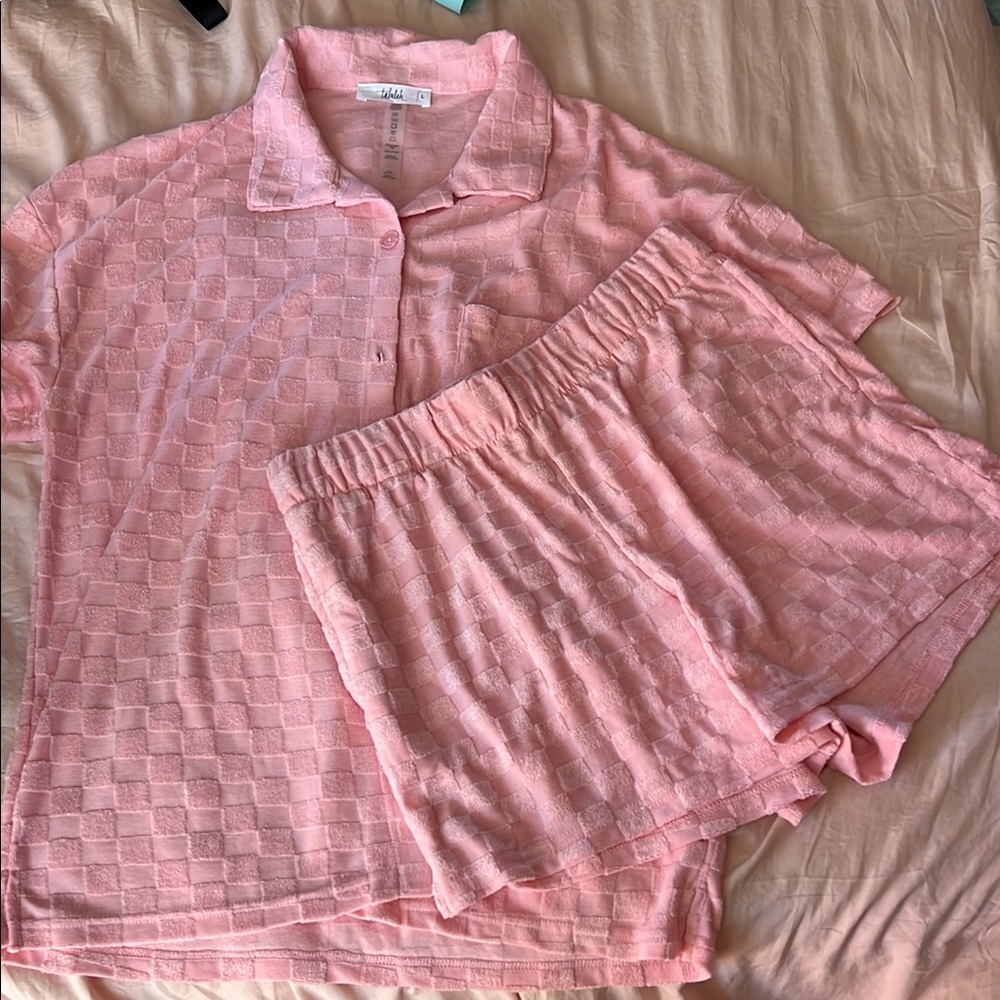 Checkered Pink textured Lounge Set